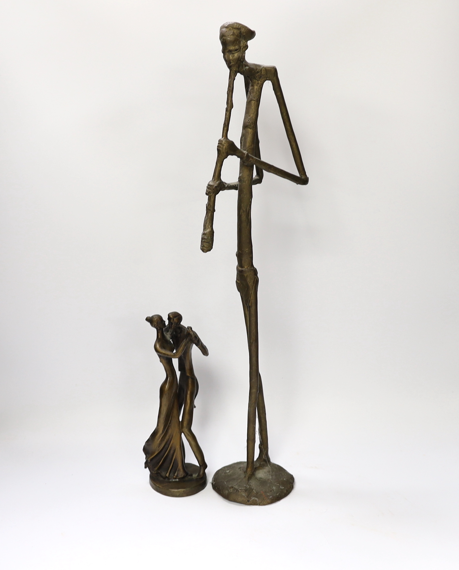 Bernard Kim (b.1942). A bronze sculpture of a dancing couple, signed to base, together with another, largest 55cm high